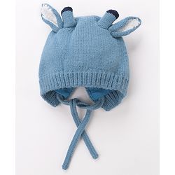 Babyhug Woollen Cap With Giraffe 3D Ear-  Blue