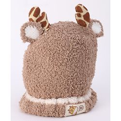 Babyhug Woollen Cap With Giraffe 3D Ear- Light Brown