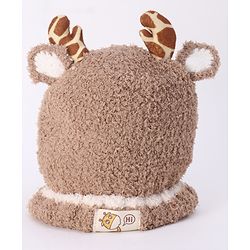 Babyhug Woollen Cap With Giraffe 3D Ear- Light Brown