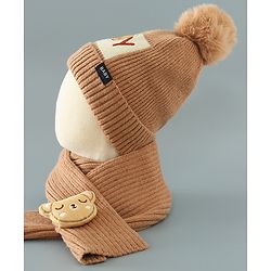 Babyhug Woolen Cap Gloves & Muffler Set - Brown