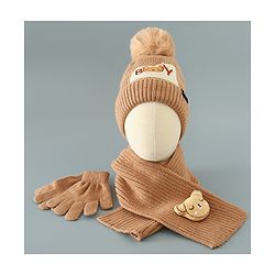 Babyhug Woolen Cap Gloves & Muffler Set - Brown