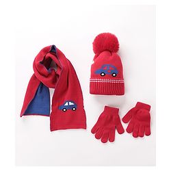 Babyhug Woolen Cap Gloves & Muffler Set - Red