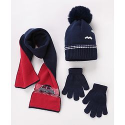 Babyhug Woolen Cap Gloves & Muffler Set - Red