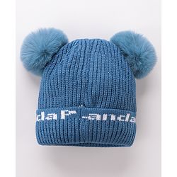 Babyhug Woollen Pom Pom Cap Bear Applique Small Size - Blue
