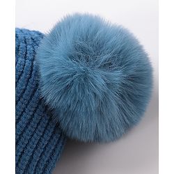 Babyhug Woollen Pom Pom Cap Bear Applique Small Size - Blue