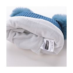 Babyhug Woollen Pom Pom Cap Bear Applique Small Size - Blue