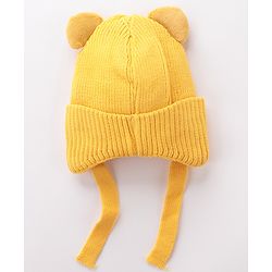 Babyhug Tiger Design Woollen Cap with Knot Medium Size - Yellow