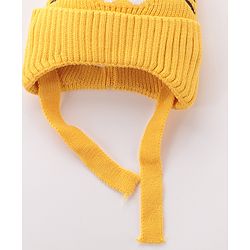 Babyhug Tiger Design Woollen Cap with Knot Medium Size - Yellow