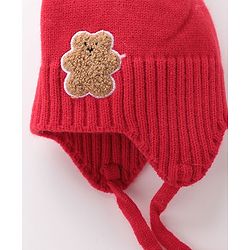 Babyhug Pom Pom Woolen Cap Muffler & Gloves Set Teddy Design - Red