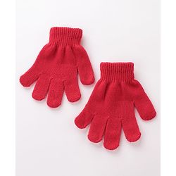 Babyhug Pom Pom Woolen Cap Muffler & Gloves Set Teddy Design - Red