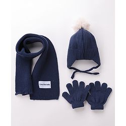 Babyhug Pom Pom Woolen Cap Muffler & Gloves Set Teddy Design - Red
