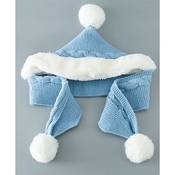 Babyhug Pom Pom Woollen Cap Small Size - Blue