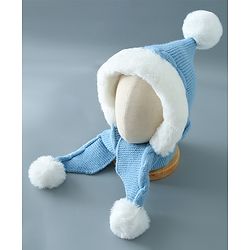 Babyhug Pom Pom Woollen Cap Small Size - Blue