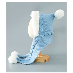 Babyhug Pom Pom Woollen Cap Small Size - Blue