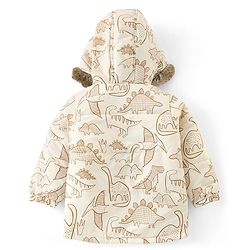 Babyhug Woven Full Sleeves Hoodie Dino Print - Beige