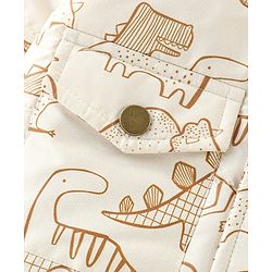 Babyhug Woven Full Sleeves Hoodie Dino Print - Beige