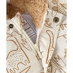 Babyhug Woven Full Sleeves Hoodie Dino Print - Beige