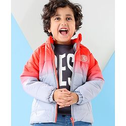 Babyhug Full Sleeves Woven Padded Hoodie Text Patch - Orange