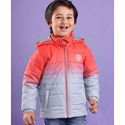Babyhug Full Sleeves Woven Padded Hoodie Text Patch - Orange