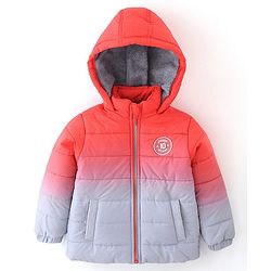 Babyhug Full Sleeves Woven Padded Hoodie Text Patch - Orange