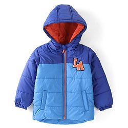 Babyhug Full Sleeves Hooded & Padded Jacket Text Embroidery- Blue