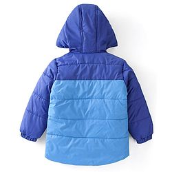 Babyhug Full Sleeves Hooded & Padded Jacket Text Embroidery- Blue