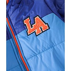 Babyhug Full Sleeves Hooded & Padded Jacket Text Embroidery- Blue