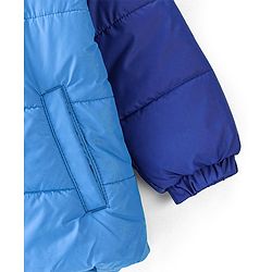Babyhug Full Sleeves Hooded & Padded Jacket Text Embroidery- Blue