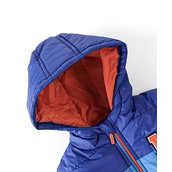 Babyhug Full Sleeves Hooded & Padded Jacket Text Embroidery- Blue