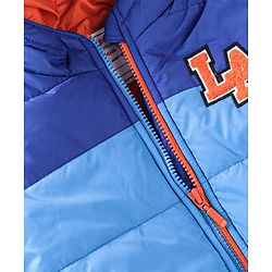 Babyhug Full Sleeves Hooded & Padded Jacket Text Embroidery- Blue