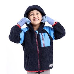 Babyhug Woven Full Sleeves Jacket with Hood Solid Colour - Navy Blue