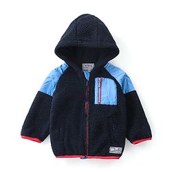 Babyhug Woven Full Sleeves Jacket with Hood Solid Colour - Navy Blue