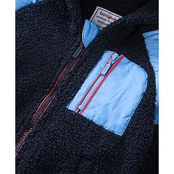 Babyhug Woven Full Sleeves Jacket with Hood Solid Colour - Navy Blue