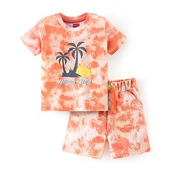 Babyhug 100% Cotton Knit Half Sleeves Beach Print T-Shirt & Shorts Set - Peach