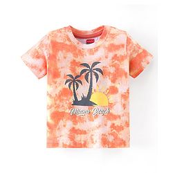 Babyhug 100% Cotton Knit Half Sleeves Beach Print T-Shirt & Shorts Set - Peach