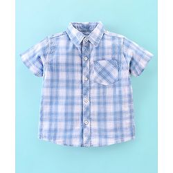 Babyhug 100% Cotton Woven Half Sleeves Checked Shirt with Text Print T-Shirt - Blue