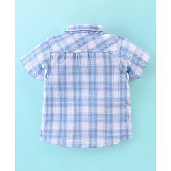 Babyhug 100% Cotton Woven Half Sleeves Checked Shirt with Text Print T-Shirt - Blue