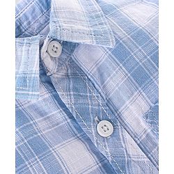 Babyhug 100% Cotton Woven Half Sleeves Checked Shirt with Text Print T-Shirt - Blue