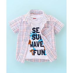 Babyhug 100% Cotton Half Sleeves Checked Shirt with Text Print T-Shirt - White