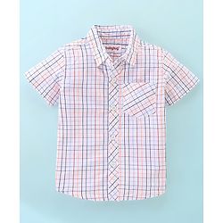 Babyhug 100% Cotton Half Sleeves Checked Shirt with Text Print T-Shirt - White