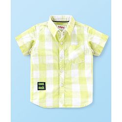 Babyhug Cotton Woven Half Sleeve Regular Collar One Pocket Checked Shirt with Solid Colour T-Shirt - Yellow