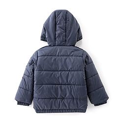 Babyhug Woven Full Sleeves Hooded Jacket with Fur Detailing - Navy