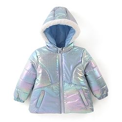 Babyhug Woven Full Sleeves Textured Jacket with Hood - Silver