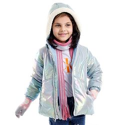 Babyhug Woven Full Sleeves Textured Jacket with Hood - Silver
