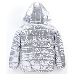Babyhug Full Sleeves Woven Quilted Hoodie Landscape Patch - Silver