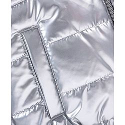 Babyhug Full Sleeves Woven Quilted Hoodie Landscape Patch - Silver
