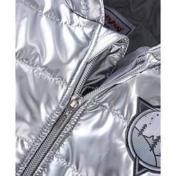 Babyhug Full Sleeves Woven Quilted Hoodie Landscape Patch - Silver