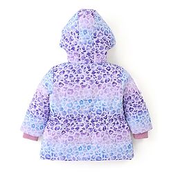 Babyhug Full Sleeves Woven Hoodie Leopard Print - Purple Blue & White