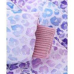 Babyhug Full Sleeves Woven Hoodie Leopard Print - Purple Blue & White