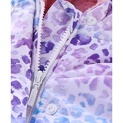 Babyhug Full Sleeves Woven Hoodie Leopard Print - Purple Blue & White